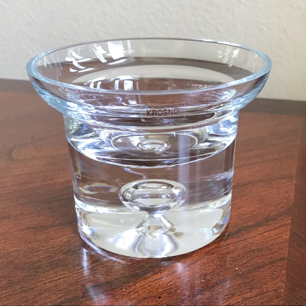 Vintage Krosno Poland modern crystal candle holder with open bubble bottom